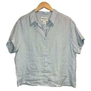 Rachel Zoe 100% Linen Polkadot Women's Short-sleeve Button Up Shirt